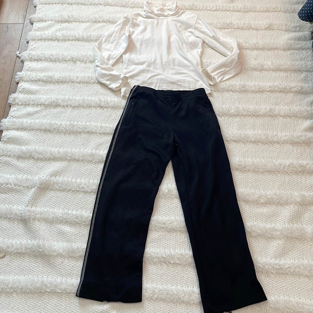 TCP athletic pants black joggers zippers & white turtleneck heart girls size 12